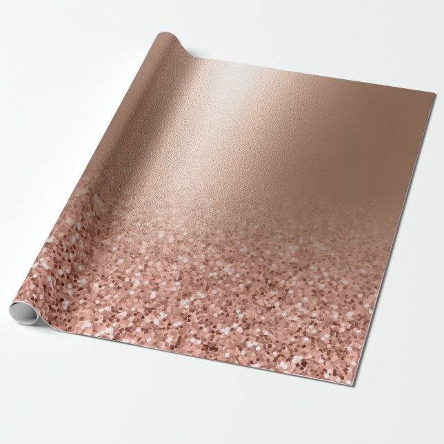 Ro Guld Faux Rosa Glitter Presentpapper (Utrullad)