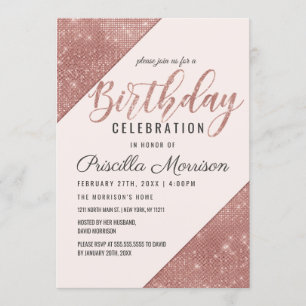 Ro Guld Faux Sparkling Glitter Sequin Birthday Inbjudningar