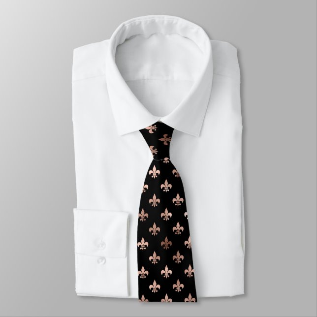 Ro Guld Fleur de Lis Mönster på Black Tie Slips (Bunden)