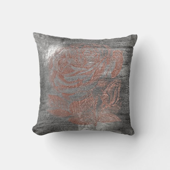Ro Guld Flower Grått Grungy Metallic Silver Wall Kudde (Framsida)