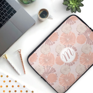 Ro Guld Flower Mönster & Monogram Laptop Fodral