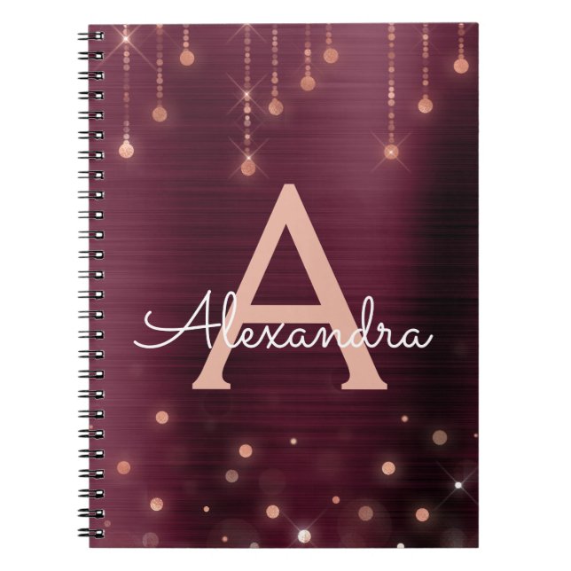 Ro Guld - Foil Burgundy Gnistra Monogram Anteckningsbok (Framsidan)
