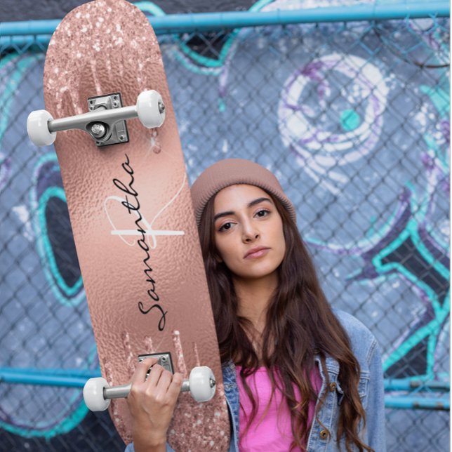 Ro guld Foil Glitter Monogram Söt Mini Skateboard Bräda 18,5 Cm (Skapare uppladdad)