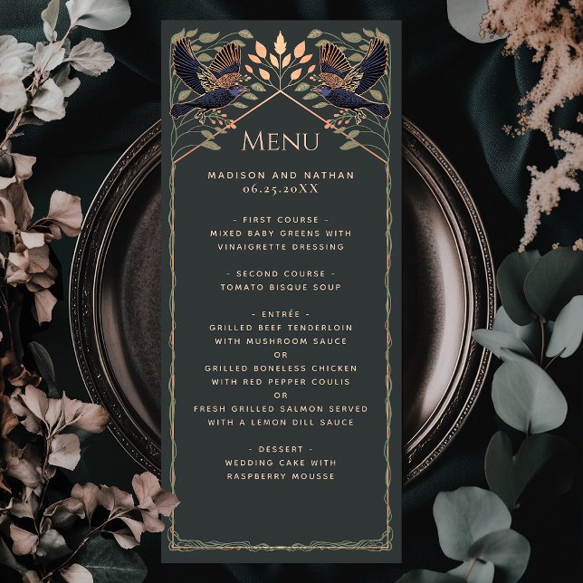 Ro Guld - Förändrad gotik Raven Bröllop Flat Menu Meny (Skapare uppladdad)