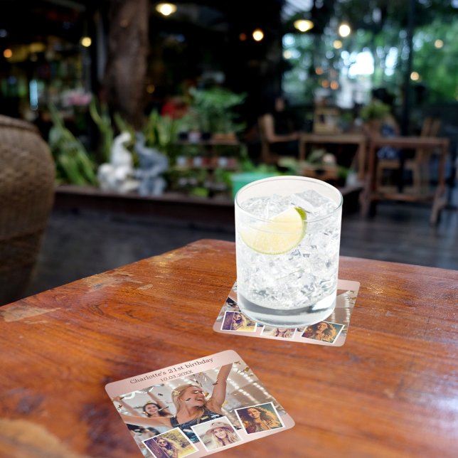 Ro guld fotokollage födelsedagsfest underlägg papper kvadrat (Skapare uppladdad)