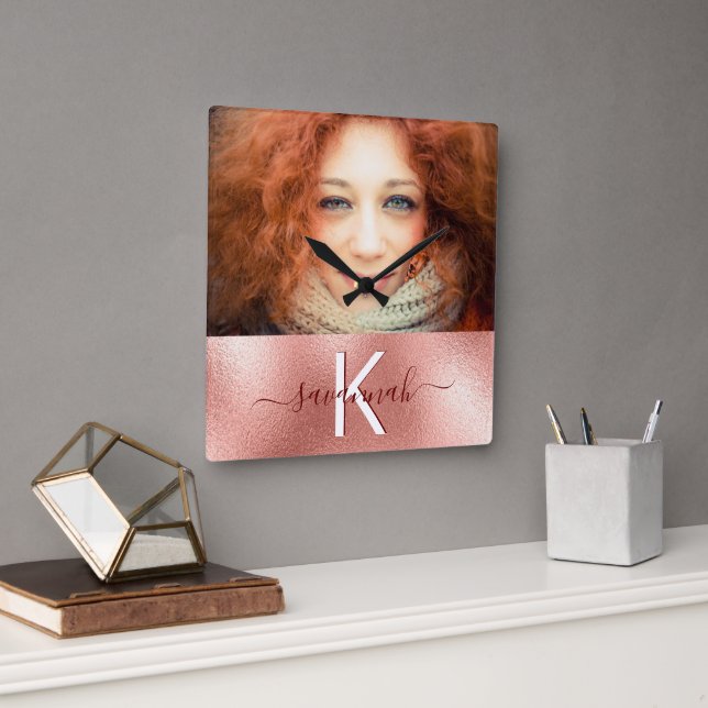 Ro guld fotomonogram namn fyrkantig klocka (Kontor)