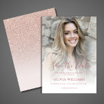 Ro Guld fotoöverlägg Quinceañera Spara datum Spara Datumet<br><div class="desc">Spara inbjudan till den söta 15 Quinceañera-födelsedagsinbjudan med en anpassningsbar foto  rosa ros guld ombre inbjudan som är enkel att anpassa. Om du vill ändra storlek på och placera fotot klickar du på knappen "ANPASSA IT".</div>