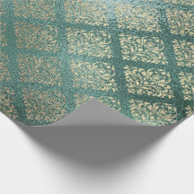 Ro Guld Foxier Damask Teal Shiny Glass Metallic