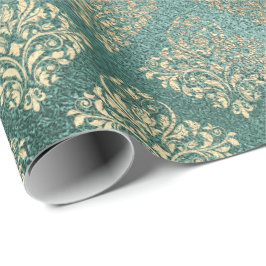 Ro Guld Foxier Damask Teal Shiny Glass Metallic Presentpapper