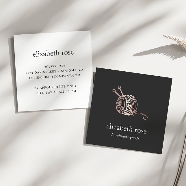 Ro Guld garn | Knitting Crochet Handmade Crafts Fyrkantigt Visitkort (Skapare uppladdad)