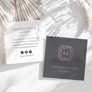 Ro Guld Gemstone Monogram Jueler Logotyp Fyrkantigt Visitkort