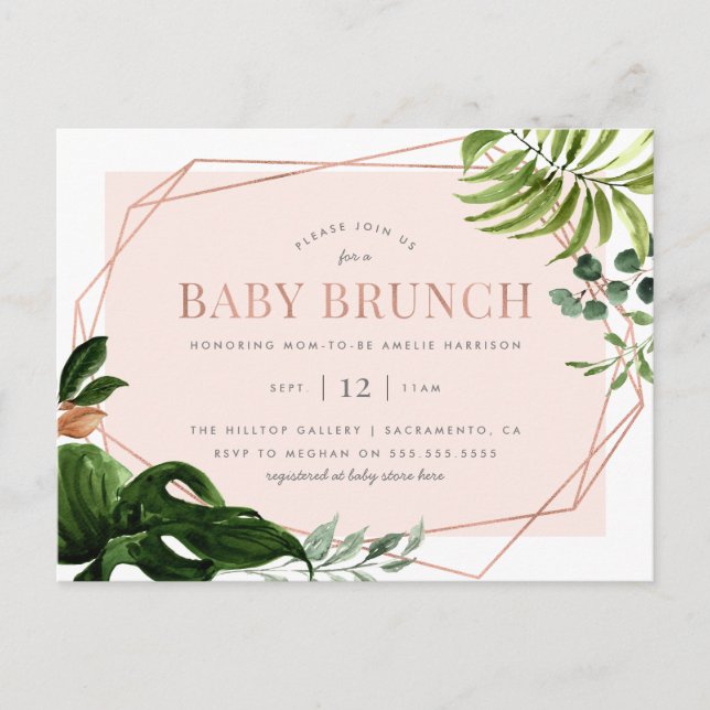 Ro Guld Geometric Greenery Baby Brunch Inbjudan Vykort (Framsida)