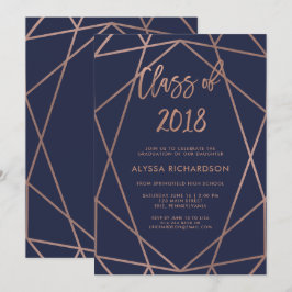 Ro Guld Geometric on Navy Blue Studentfest Inbjudningar
