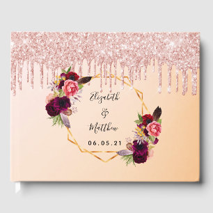 Ro guld, geometriska blommigtar glitter droppar br gästböcker