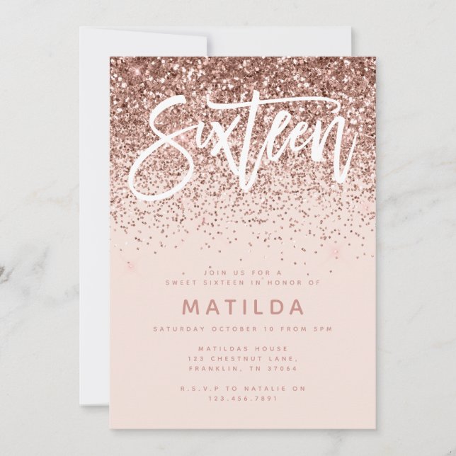 Ro guld giga glitter moderna söta 16-årsdag (Framsida)