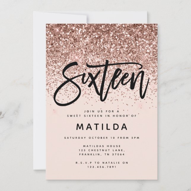 Ro guld giga glitter moderna söta 16-årsdag (Framsida)