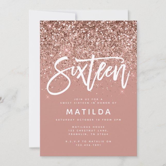 Ro guld giga glitter moderna söta 16-årsdag (Framsida)