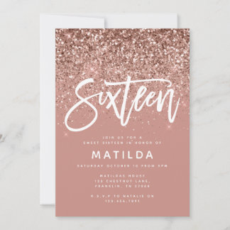 Ro guld giga glitter moderna söta 16-årsdag meddelande