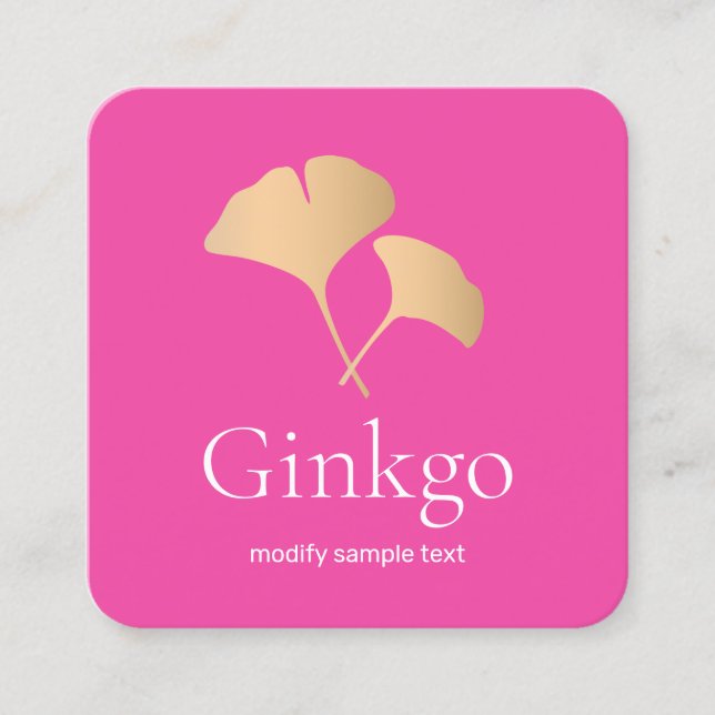 Ro Guld Ginkgo Logotyp Rosa  Beauty Salon Fyrkantigt Visitkort (Framsida)