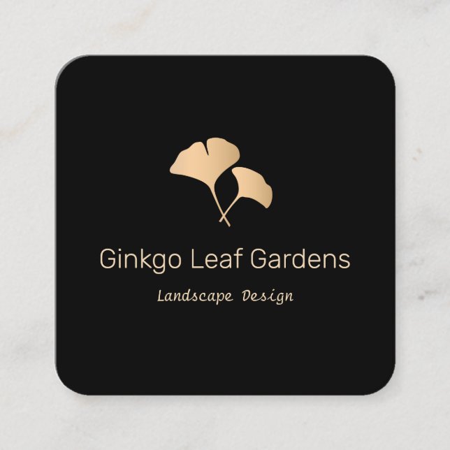 Ro Guld Ginkgo Löv Landscaping Logotyp Fyrkantigt Visitkort (Framsida)