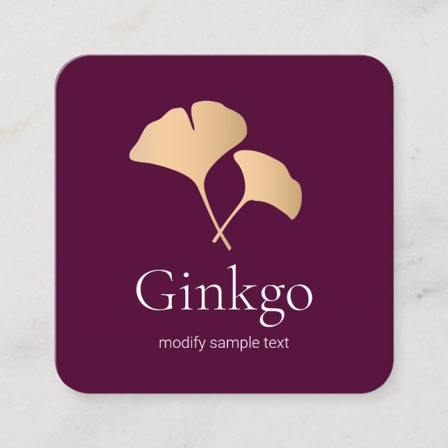 Ro Guld Ginkgo Löv Logotyp Fyrkantigt Visitkort (Framsida)