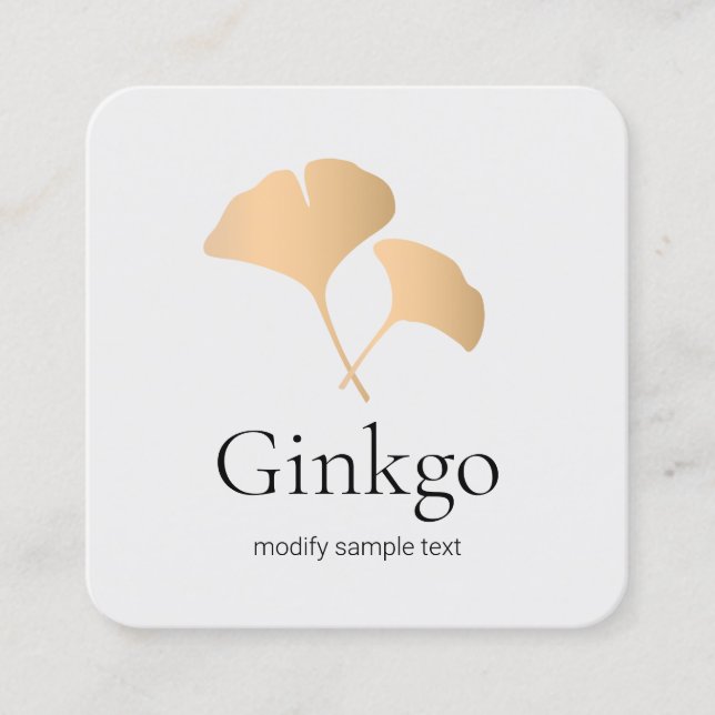 Ro Guld Ginkgo Löv Logotyp Fyrkantigt Visitkort (Framsida)