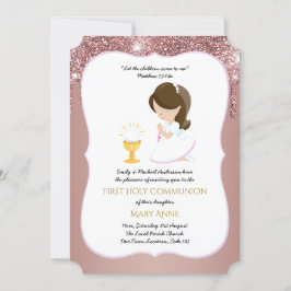 Ro Guld Girls Blommigt First Heliga Communion Invi Inbjudningar
