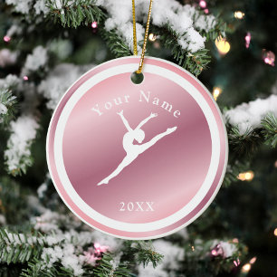Ro Guld Girls Gymnastics Theme Namn & Year Rosa Julgransprydnad Keramik
