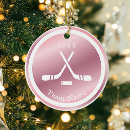 Ro Guld Girls Ice Hockey Theme Namn & Year Rosa Julgransprydnad Keramik