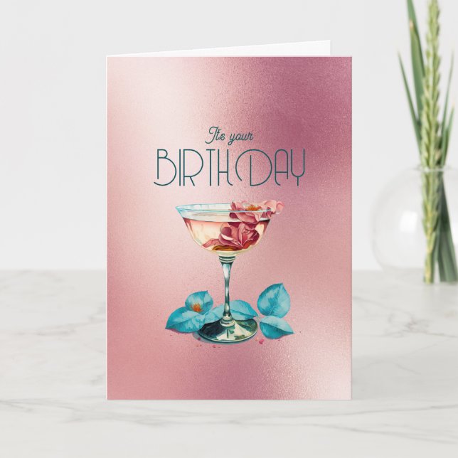 Ro Guld Girly Girl Champagne Cocktail Birthday Kort (Framsida)