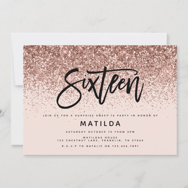 Ro guld girly glitter 16 födelsedag (Framsida)