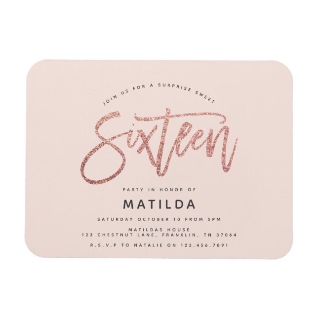 Ro guld girly glitter 16 födelsedag magnet (Horisontell)