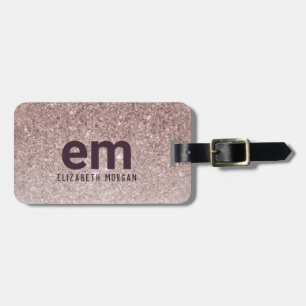 Ro Guld Girly Glitter Monogram Namn Bagagebricka