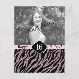 Ro Guld Girly Rosa Sweet 16 Teenage Girl B-Day Vykort