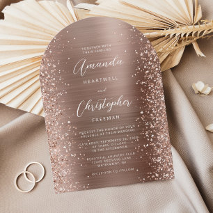 Ro Guld Glam Brushed Metall Glitter Arch Bröllop Inbjudningar