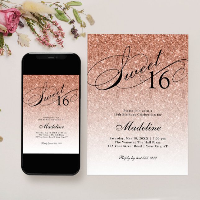Ro Guld Glam Glitter Sweet 16:e inbjudan (Skapare uppladdad)