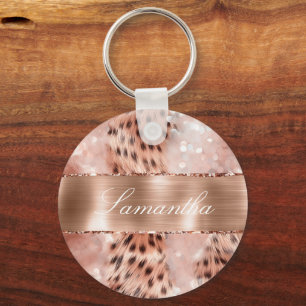 Ro Guld Glam Leopard Glitter Nyckelring