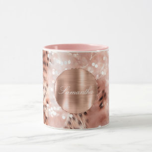 Ro Guld Glam Leopard Glitter Personlig Mugg