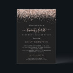 Ro Guld Glitter 21:a födelsedag Svart inbjudan<br><div class="desc">Svartvit inbjudan till ro Guld Glitter 21:a födelsedag. Gräns i ro guld ligger överst på vardera sidan och tjugoförsta i ett elegant med dekortecken,  på en klassvis svart bakgrund. Anpassa texten till dina egna detaljer.</div>