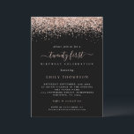 Ro Guld Glitter 21:a födelsedag Svart inbjudan<br><div class="desc">Svartvit inbjudan till ro Guld Glitter 21:a födelsedag. Gräns i ro guld ligger överst på vardera sidan och tjugoförsta i ett elegant med dekortecken,  på en klassvis svart bakgrund. Anpassa texten till dina egna detaljer.</div>