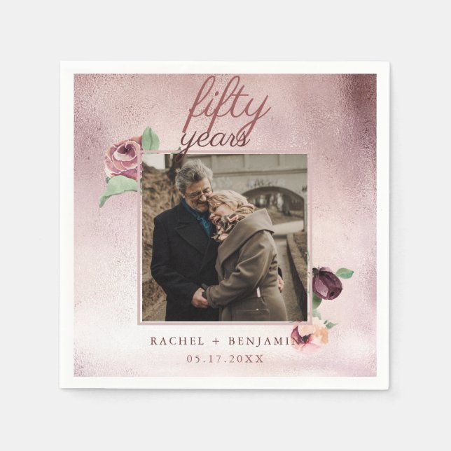 Ro Guld Glitter 50-årsdagen för Bröllop Rosa Pappersservett (Framsidan)