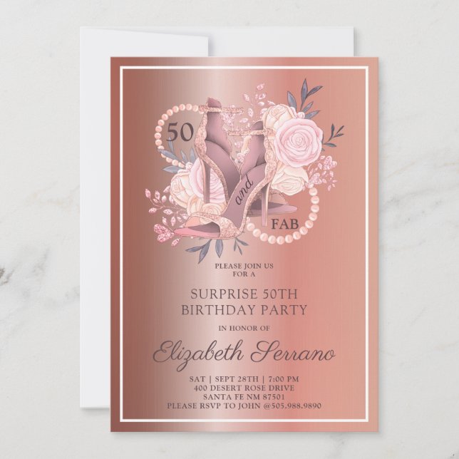 Ro Guld Glitter 50:e födelsedag Överraska Party Inbjudningar (Framsida)