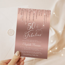 Ro Guld Glitter 50:e Födelsedagsfesten Inbjudningar