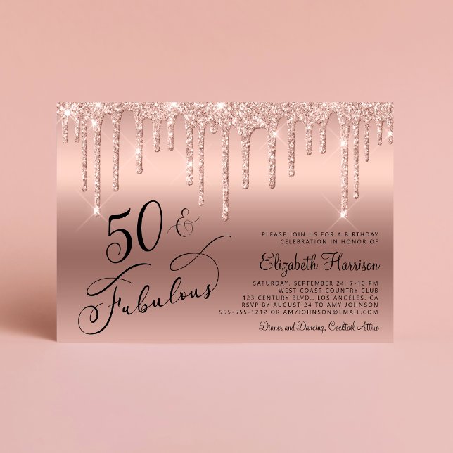 Ro Guld Glitter 50:e Födelsedagsfesten Inbjudningar (Skapare uppladdad)
