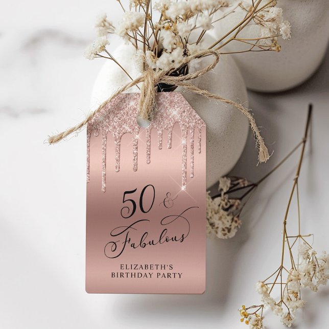 Ro Guld Glitter 50:e Födelsedagsfesten Tack Presentetikett (Skapare uppladdad)