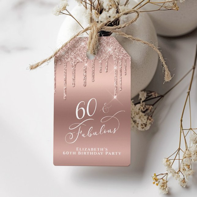 Ro Guld Glitter 60:e Födelsedagsfesten Tack Presentetikett (Skapare uppladdad)