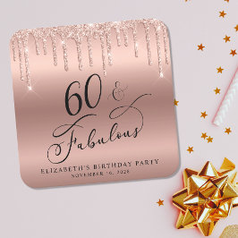 Ro Guld Glitter 60:e Födelsedagsfesten Underlägg Papper Kvadrat