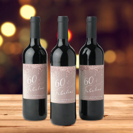 Ro Guld Glitter 60:e Födelsedagsfesten Vinflaska Etikett