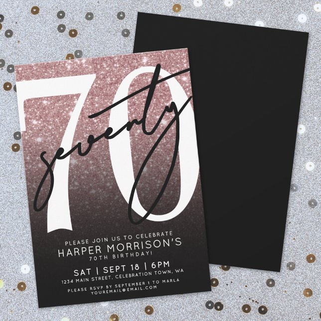 Ro Guld Glitter 70:e födelsedag Inbjudningar (Rose Gold Glitter 70th Birthday Invitation)