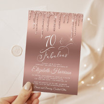 Ro Guld Glitter 70:e Födelsedagsfest inbjudan